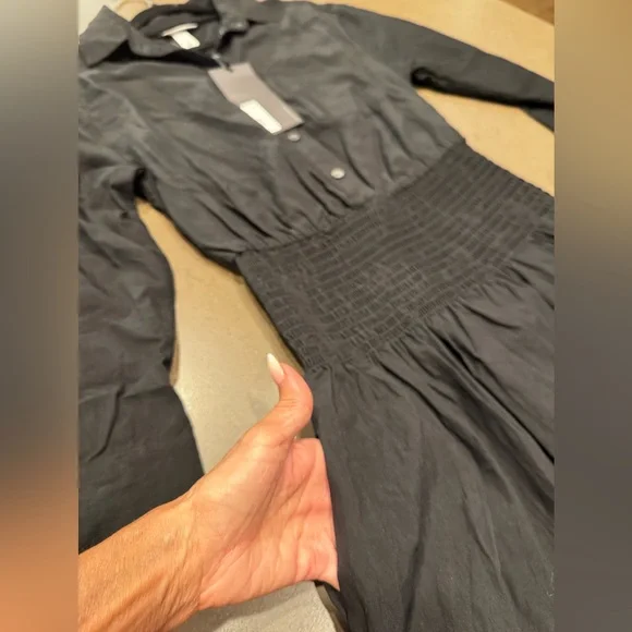 NWT FUTURE COLLECTIVE Collard Long Sleeve Smocked Midi Shirtdress - Sz: XXS - Picture 8 of 16